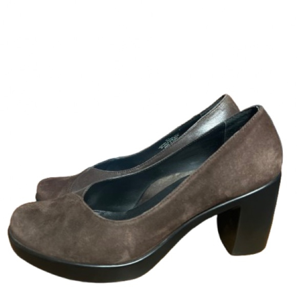 Dansko Tuttie Brown Leather Heels Suede Classic 3" Block Heel Pumps Size 38.5